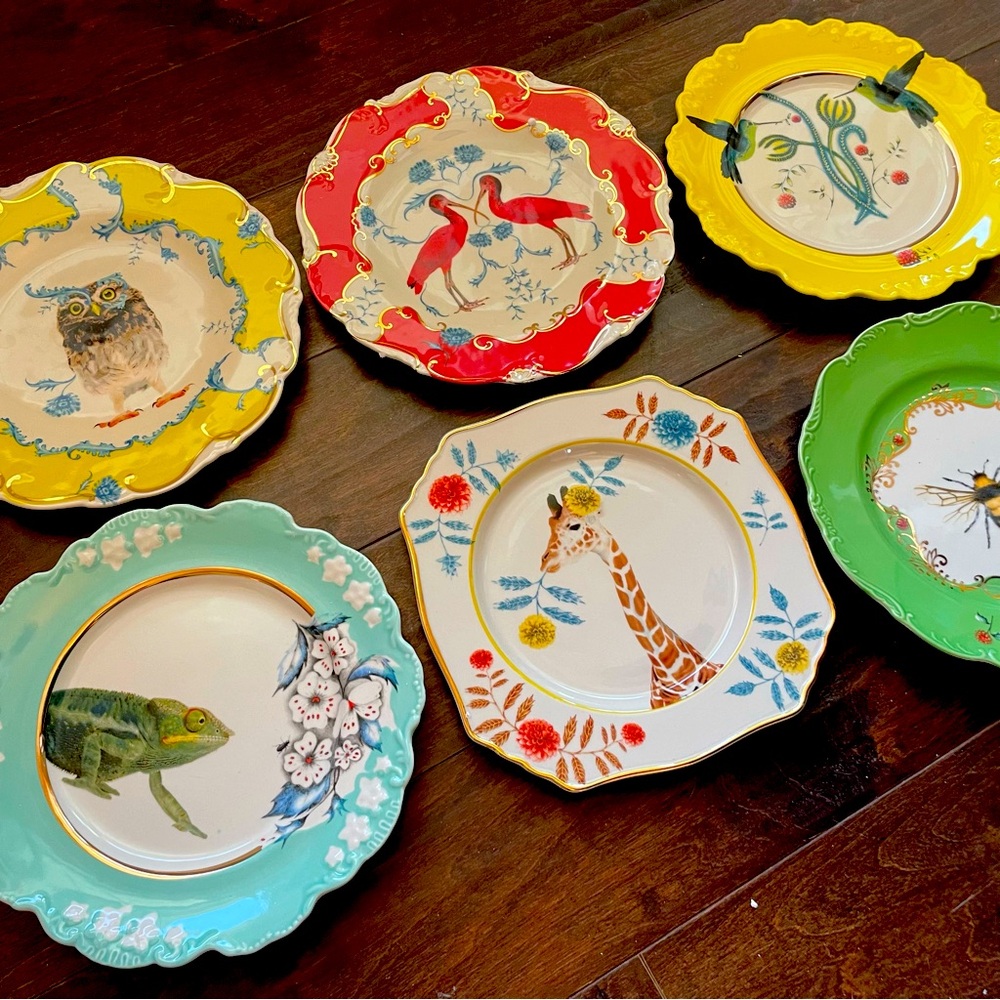 Vintage Anthropologie Lou Rota NATURE TABLE DESSERT PLATE Set of 6 - Picture 1 of 16